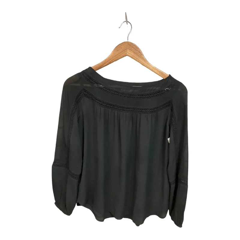 women's long sleeve tops with bleach-splatter designsTop Long Sleeve By Loft In Black, Size: Xs