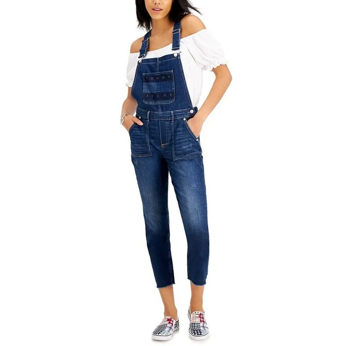 women's jumpsuits for affordable luxuryTommy Jeans Women's Stretch Pocketed Buttoned Adjustable Overalls Sleeveless Square Neck Skinny Jumpsuit Blue Size 29