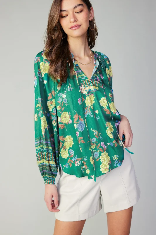 chic women's tops for everyday wearFloral Motif Tieneck Blouse