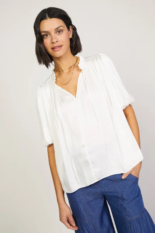 elegant women's topsPleated Puff Sleeve Blouse