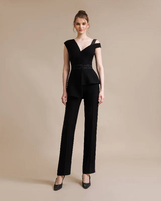 women's high-slit jumpsuitsBlack Straight Cut Jumpsuit