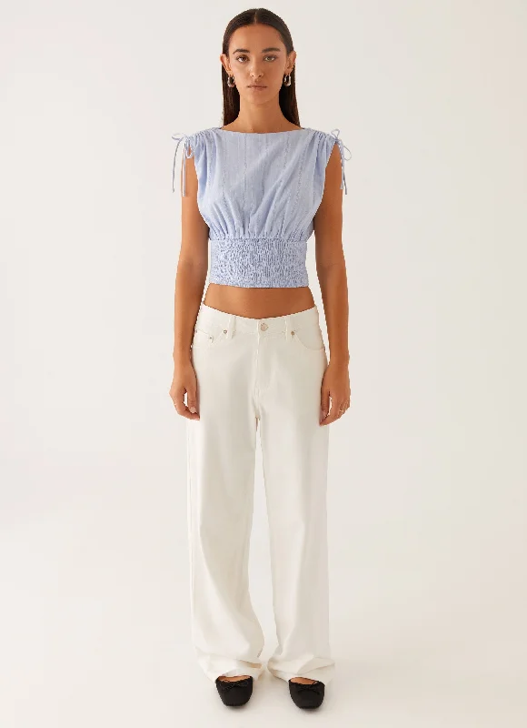 women's tops for those who want to add a personal touch to their wardrobe with unique and one-of-a-kind piecesLeni Shirred Top - Pale Blue