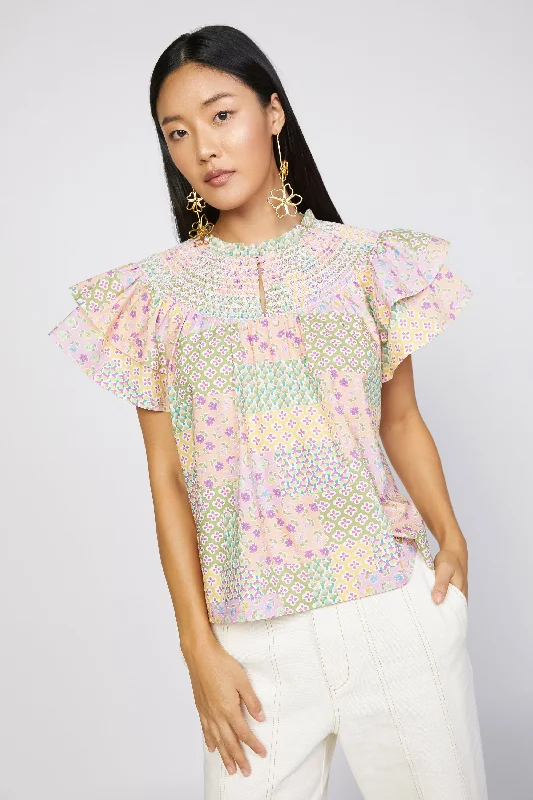 women's tops for those who want to create outfits that are both trendy and timelessPatchwork Flutter Sleeve Top