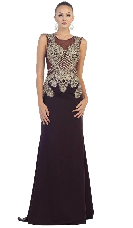 women's minimalist dressesMay Queen RQ-7434 - Illusion Jewel Evening Dress