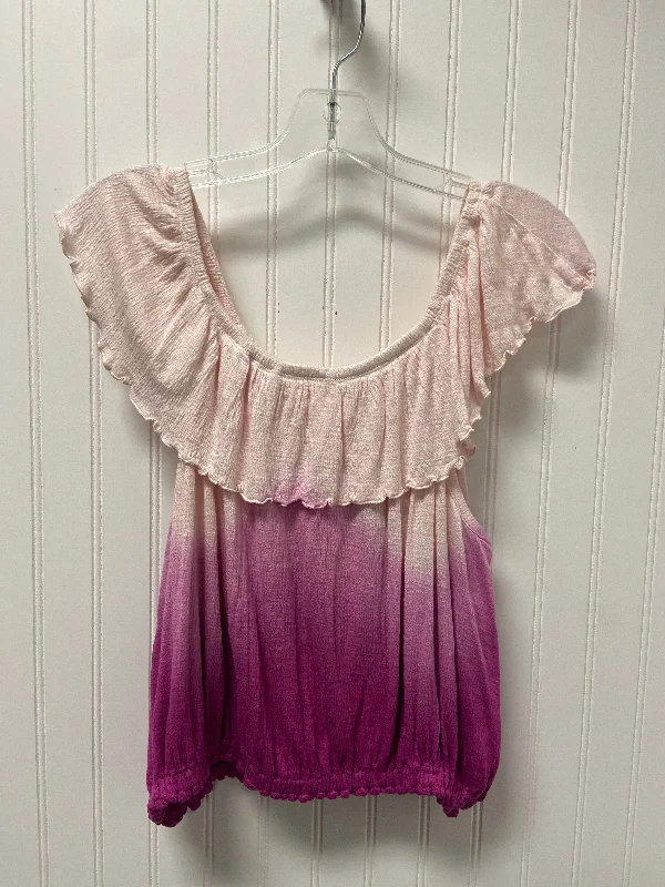 casual women's T-shirtsPink & Purple Top Short Sleeve Free People, Size Xs