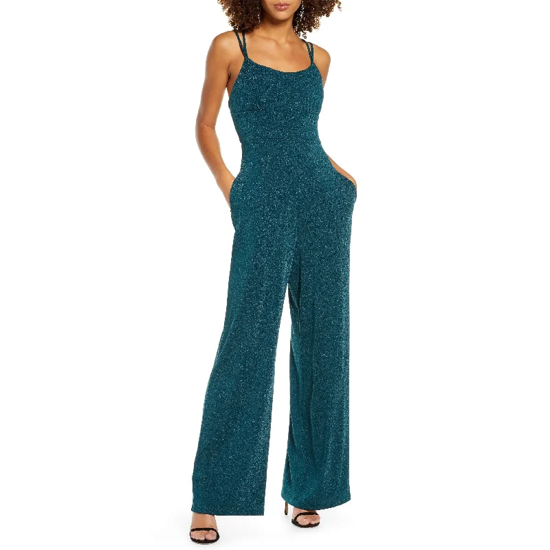 women's jumpsuits for fair-trade practicesSequin Hearts Women's Juniors Knit Metallic Jumpsuit Green Size 3