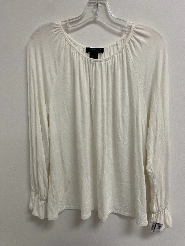 women's long sleeve tops with sequin embellishmentsTop Long Sleeve By Grace In Cream, Size: M