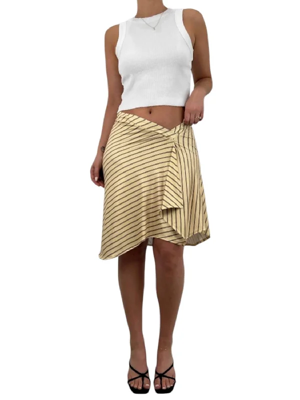 women's floral pleated skirtsStriped V Front Ruffle Midi Skirt In Yellow And Brown