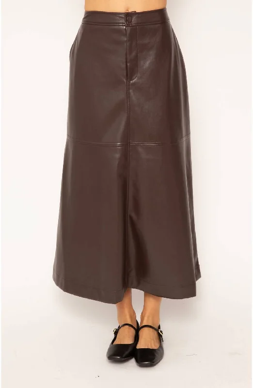 women's leather skirtsBeatrix Vegan Midi Skirt In Chocolate