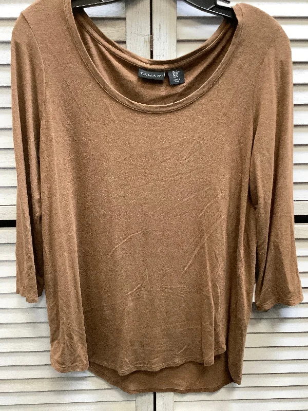 women's long sleeve tops with trendy patternsTop Long Sleeve By Tahari By Arthur Levine In Brown, Size: M