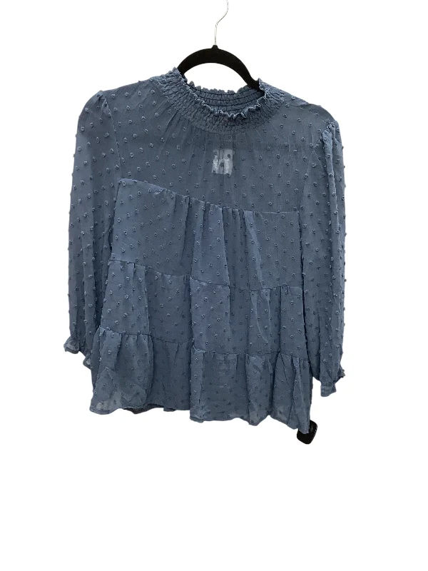 women's long sleeve tops with stretchable fabricTop Long Sleeve By Monteau In Blue, Size: Xl