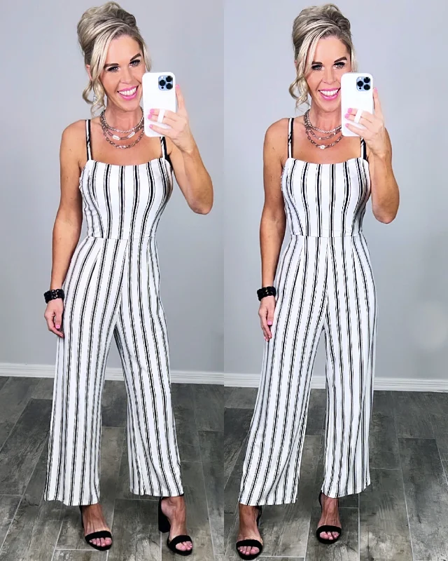 women's jumpsuits for formal eventsStriped Jumpsuit - White