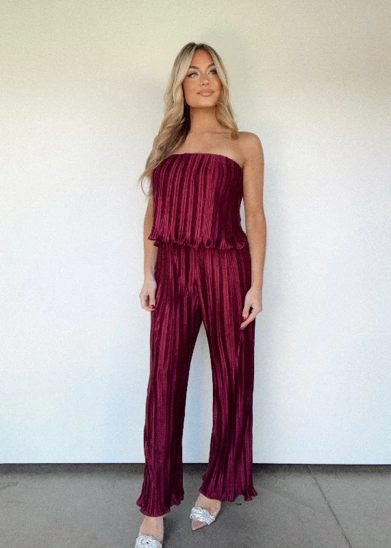 women's jumpsuits for pear-shaped bodiesWine Down Jumpsuit