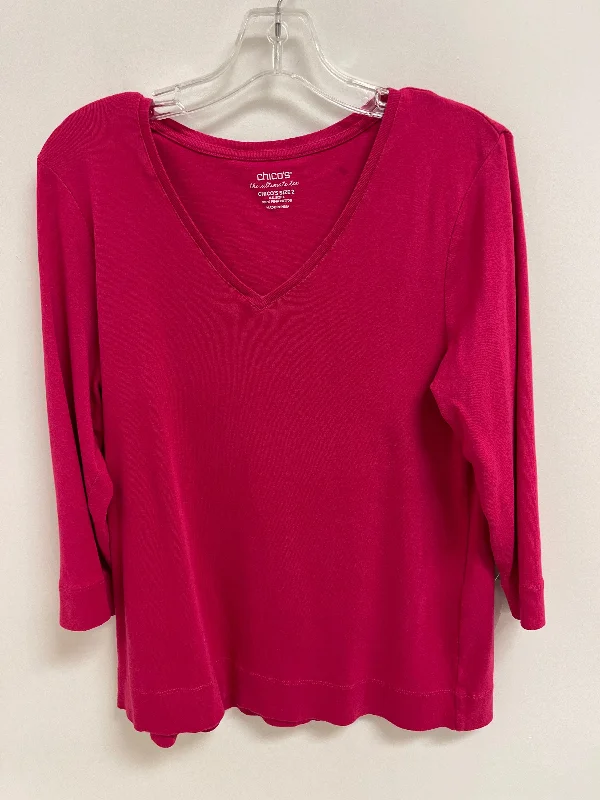 women's long sleeve tops with curvy cutsTop Long Sleeve By Chicos In Pink, Size: L