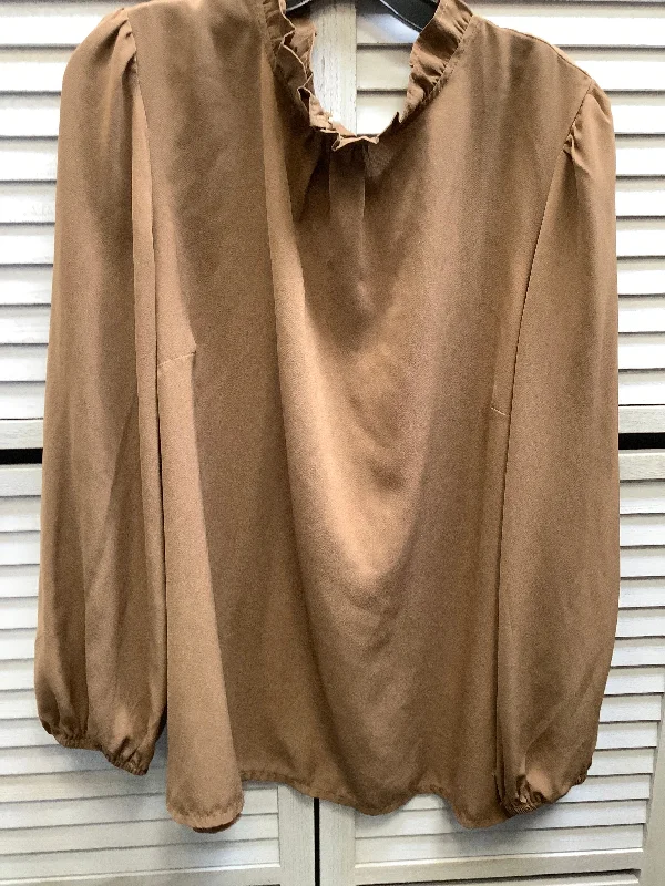 women's long sleeve tops with quilted designsTop Long Sleeve By Shein In Brown, Size: 2x