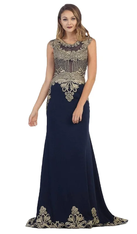 women's glam dressesMay Queen RQ-7436 - Cap Sleeve Sheath Evening Gown