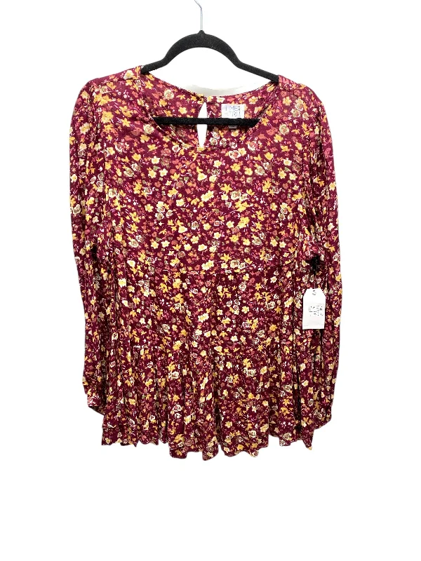 women's long sleeve tops with exclusive collaborationsTop Long Sleeve By Time And Tru In Floral Print, Size: L