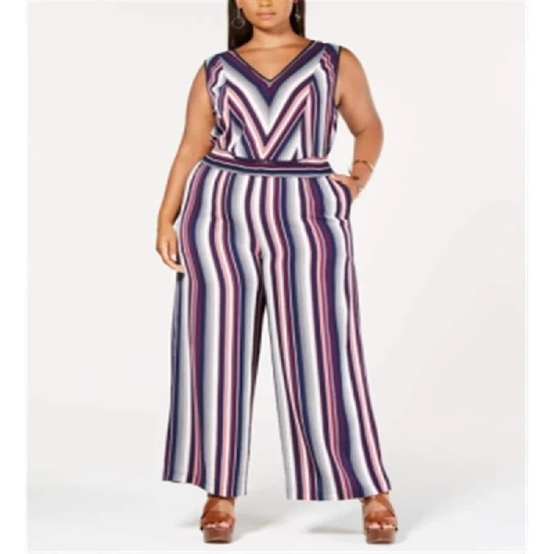 women's jumpsuits with floral printsMonteau Women's Plus Striped Double V Jumpsuit Multicolor Size 2X