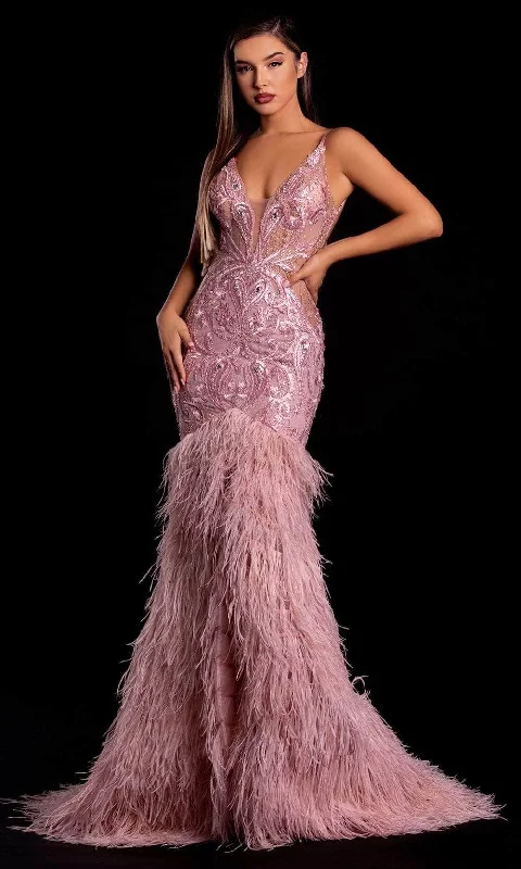 women's pear-shaped body dressesPortia and Scarlett PS21128 - Feather Skirt Evening Gown