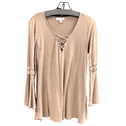 women's long sleeve tops with floral printsTop Long Sleeve By Cmc In Brown, Size: L