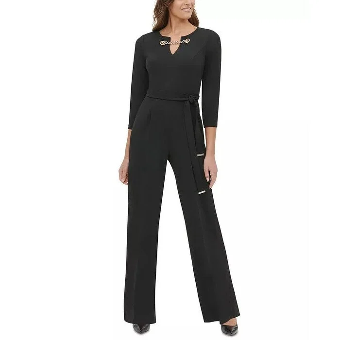 women's jumpsuits with checkered designsTommy Hilfiger Women's Grommet-Neck Jumpsuit Black Size 12