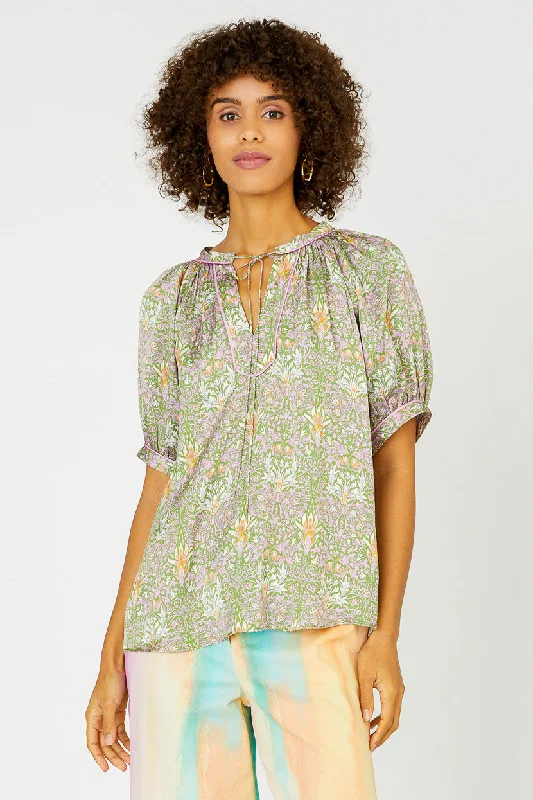 women's tops for those who love to mix and match prints and patternsFloral Nouveau Split Neck Blouse