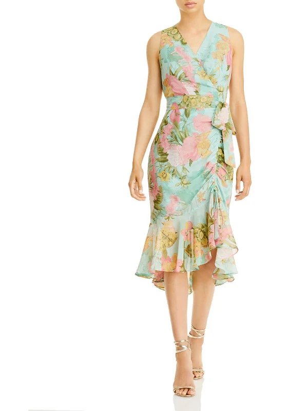 women's high-end dressesWomens Floral Midi Wrap Dress