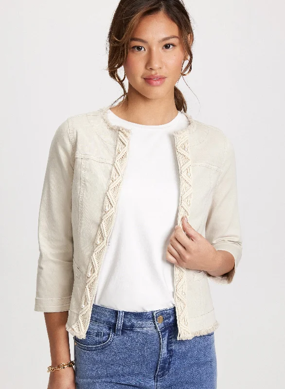 lightweight women's coatsBraided Trim Denim Jacket