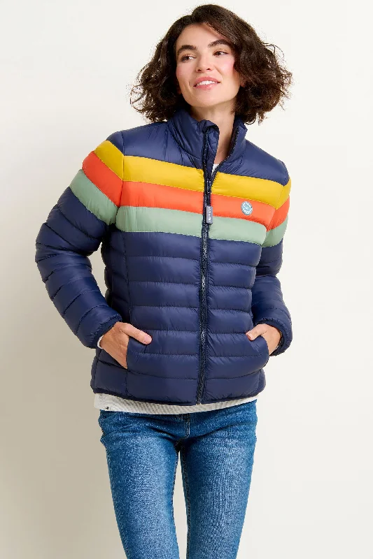 women's coats with velvet finishesRetro Stripe Puffer