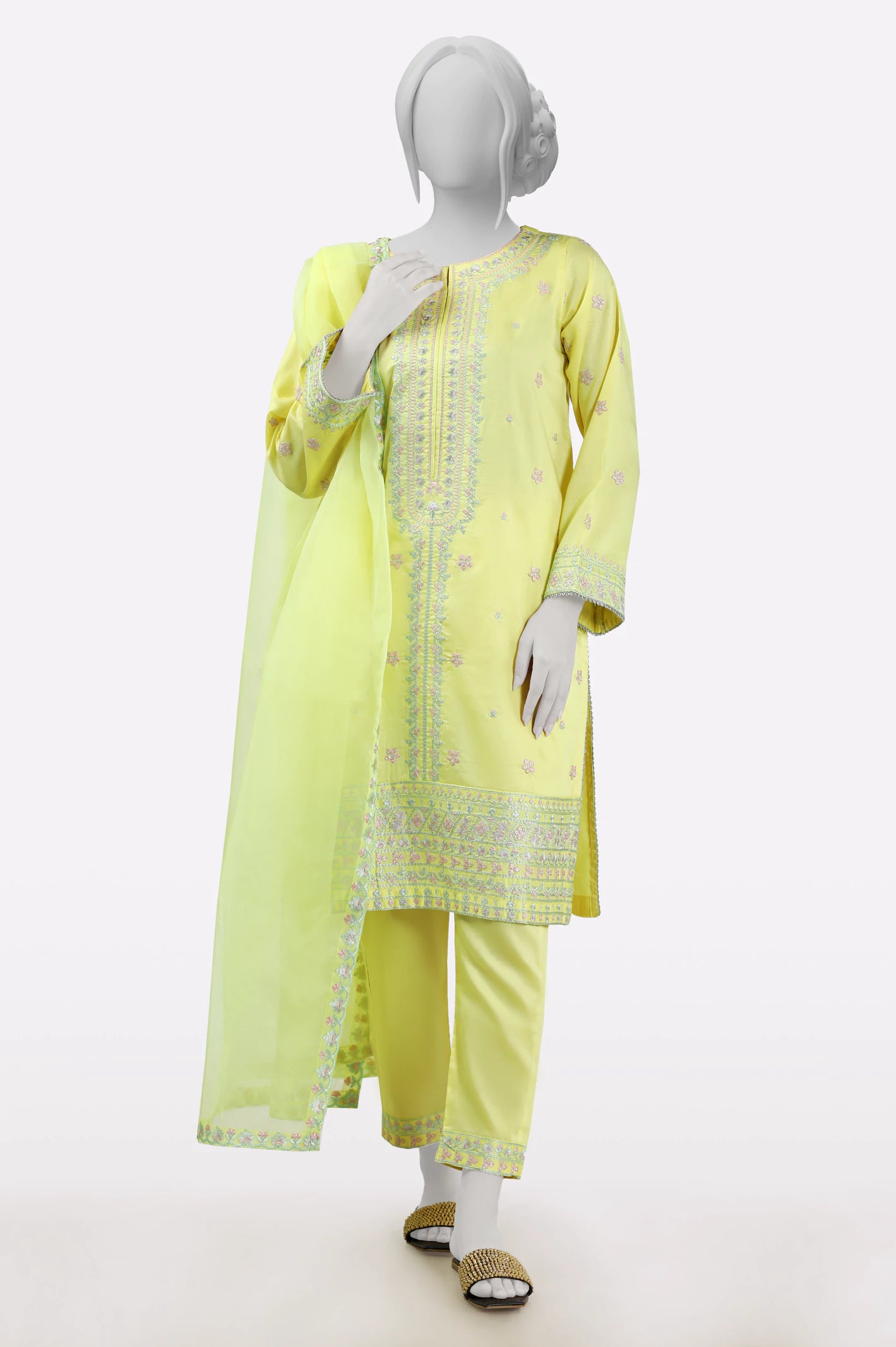 Yellow Embroidered 3PC