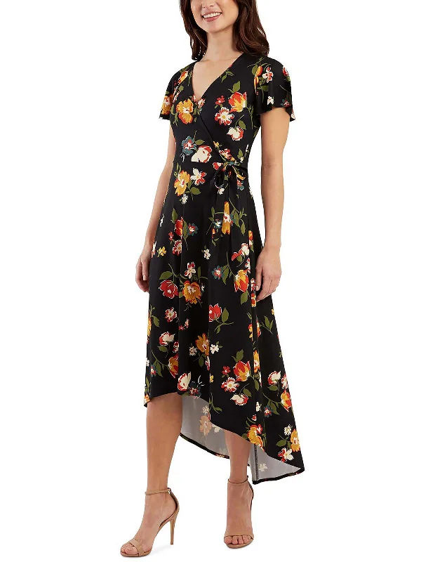 women's pear-shaped body dressesJuniors Womens Floral Hi Low Maxi Dress