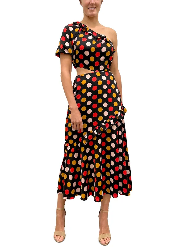 women's off-the-shoulder dressesWomens Polka Dot One Shoulder Midi Dress