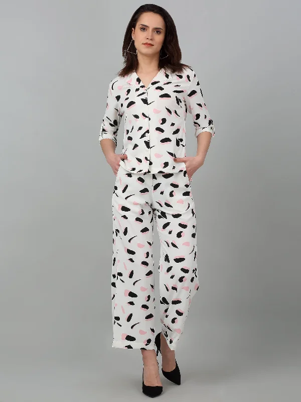 Women Off White Printed Summer Co-ord Set