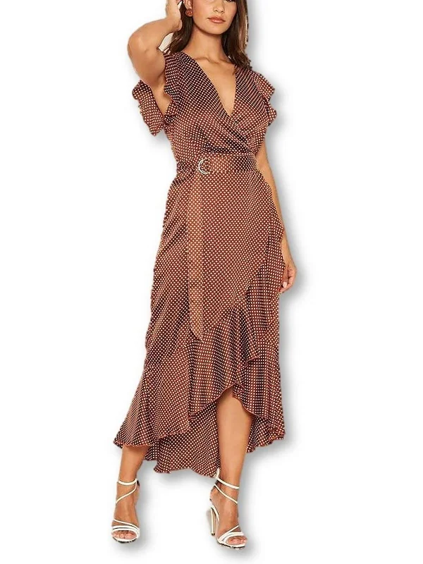 women's boho dressesWomens Satin Polka Dot Maxi Dress