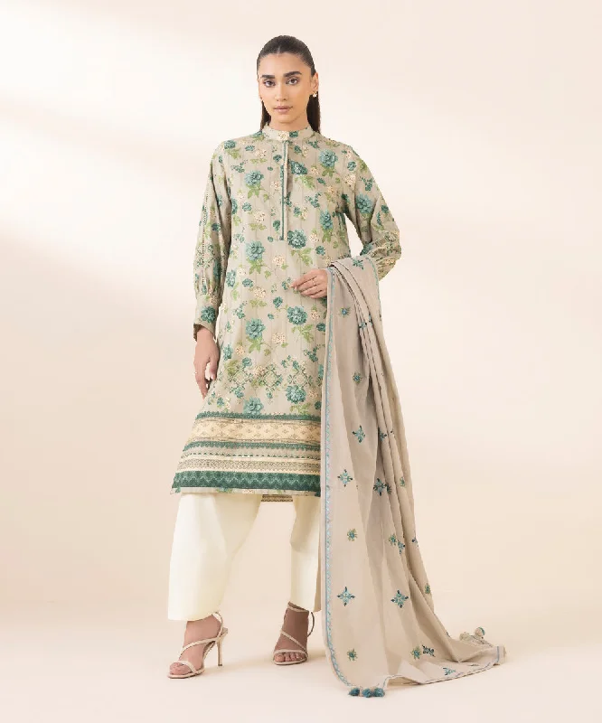 2 Piece - Embroidered Cotton Suit