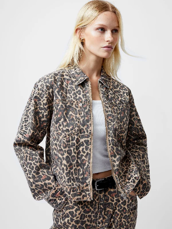 chic women's coats for winterCharlie Leopard Print Denim Jacket