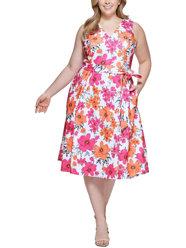 women's vacation dressesPlus Womens Floral Print Calf Midi Dress