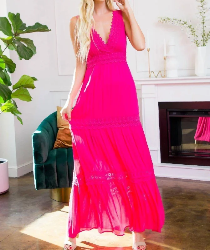 women's easy-to-wear dressesCrochet Lace Woven Maxi Dress In Fuschia