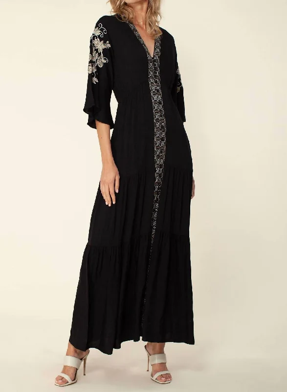 women's cocktail dressesCecilia Embroidered Maxi Dress In Black