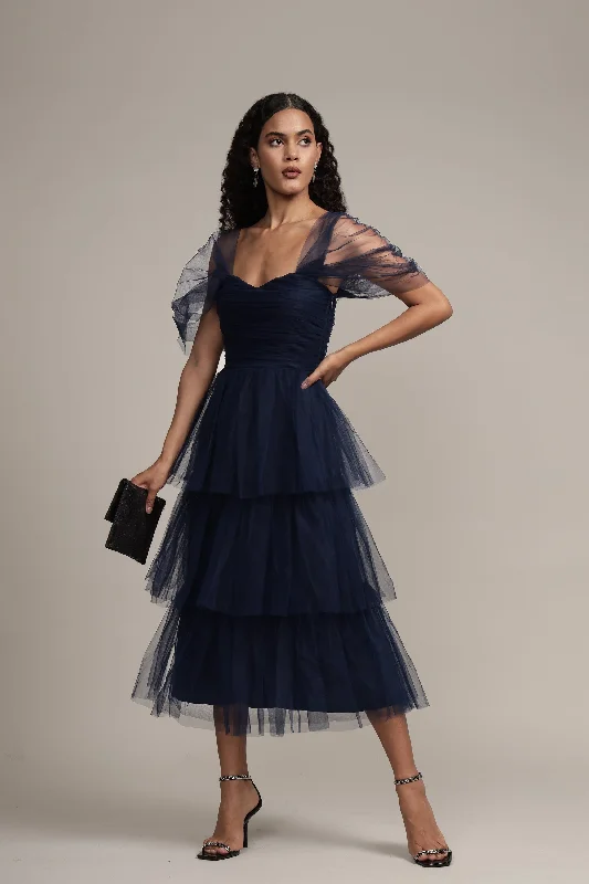 women's prom dressesSydney Tulle Midi Dress in Navy