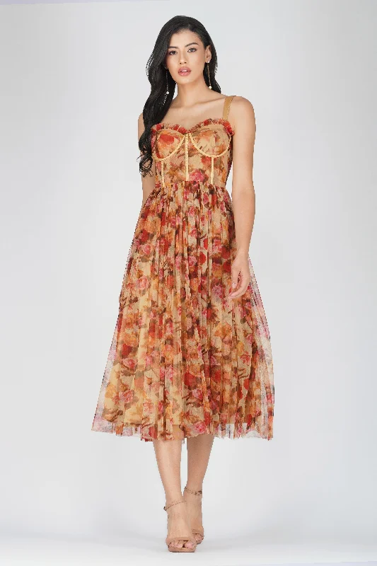 women's shift dressesDane Rose Floral Corset Midi Dress