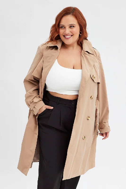 women's coats for those who value both style and comfortBeige Trench Coat Long Sleeve Belted Lined