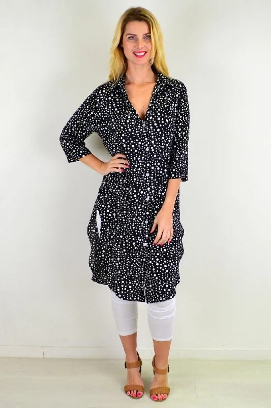 women's coats for rainy weatherBlack White Spot Long Shirt Tunic