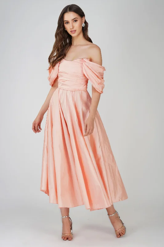 women's bell-sleeved dressesAnya Sugar Pink Taffeta Midi Dress