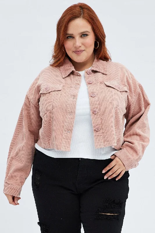 women's coats made in ethical factoriesPink Crop Jacket Corduroy Button Front