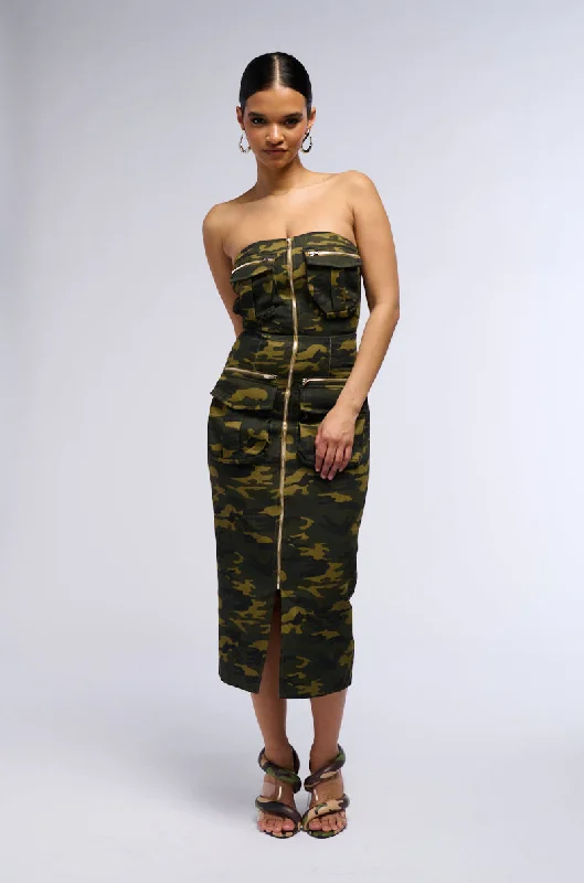 women's cold-shoulder dressesFOR THE GRAM CARGO MIDI DRESS