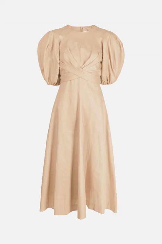 women's chiffon dressesWrap Midi Dress In Tan