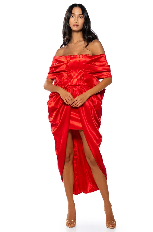 women's flutter-sleeved dressesSEALED WITH A KISS SATIN MIDI DRESS