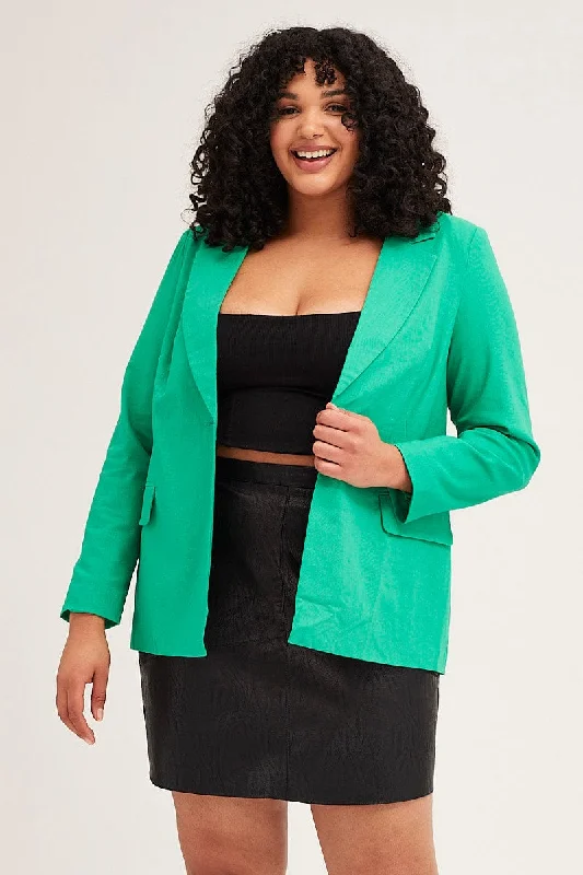 women's duffle coatsGreen Long Sleeve Linen Blazer