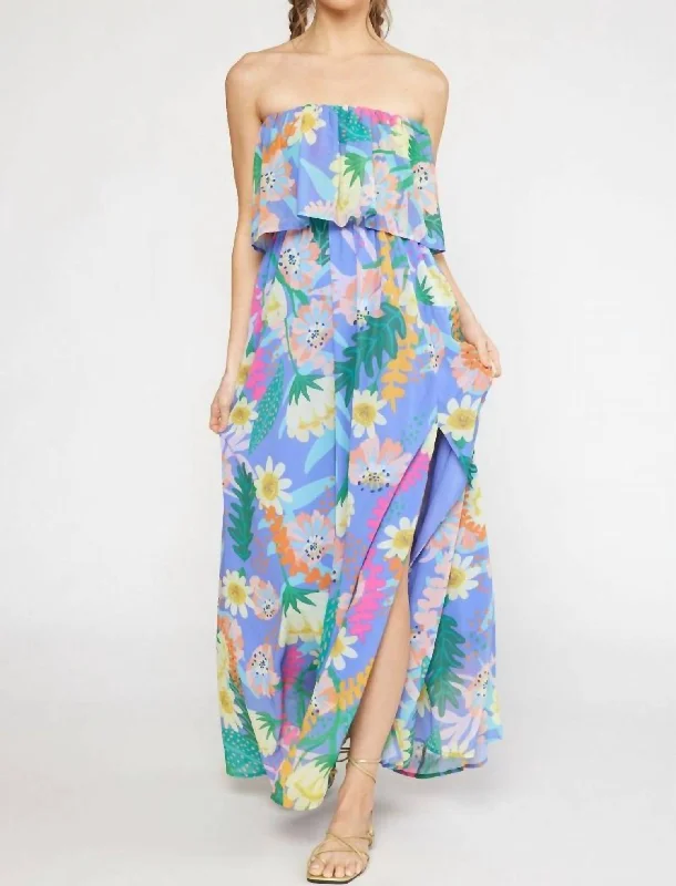 women's formal dressesAway We Go Patterned Maxi Dress In Blue Floral